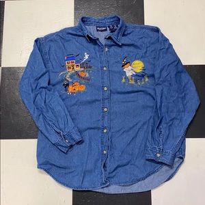 Vintage Halloween Embroidered Denim Top 🎃